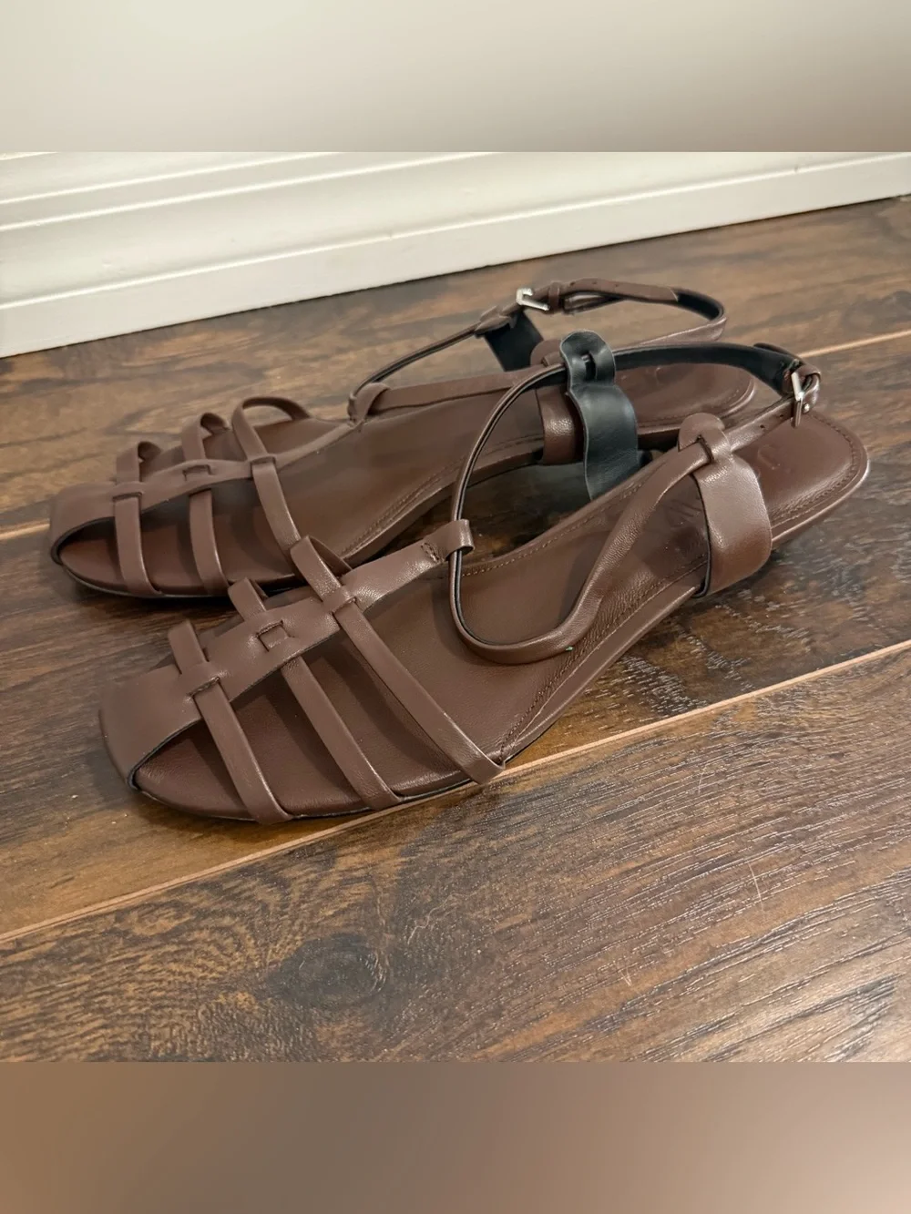 J. CREW Cage-Toe Kitten Heels in Leather Brown Size 8.5 CR925 NWOB